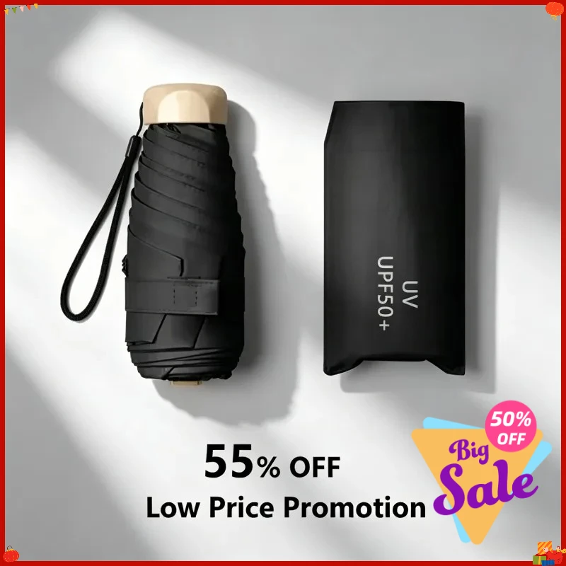 2026 New Mini Paraguas De Bolsillo Para Lluvia Sombrilla Plegable De Vinilo Con Protección Ultravioleta UV Parasol De Cápsula