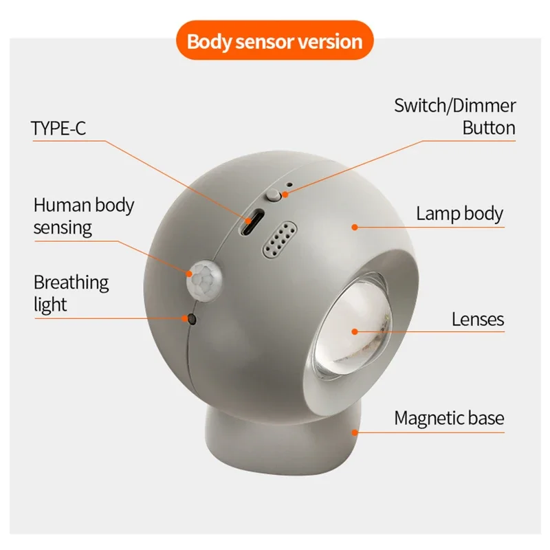 Rechargeable Wall Lamp USB Charging LED Night Light Dimming Read Wall Light Human Sensor Magnetic Rotary Sconce Touch Control
