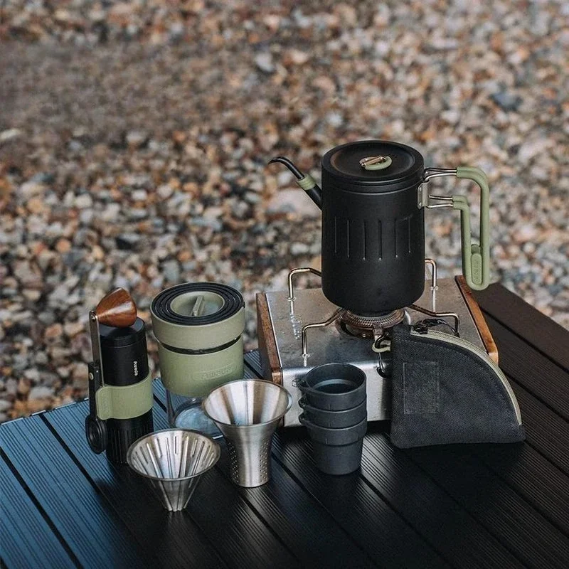 Outdoor grinder professional dual-purpose stainless steel teapot hand-brewed coffee pot accompanying sharing set