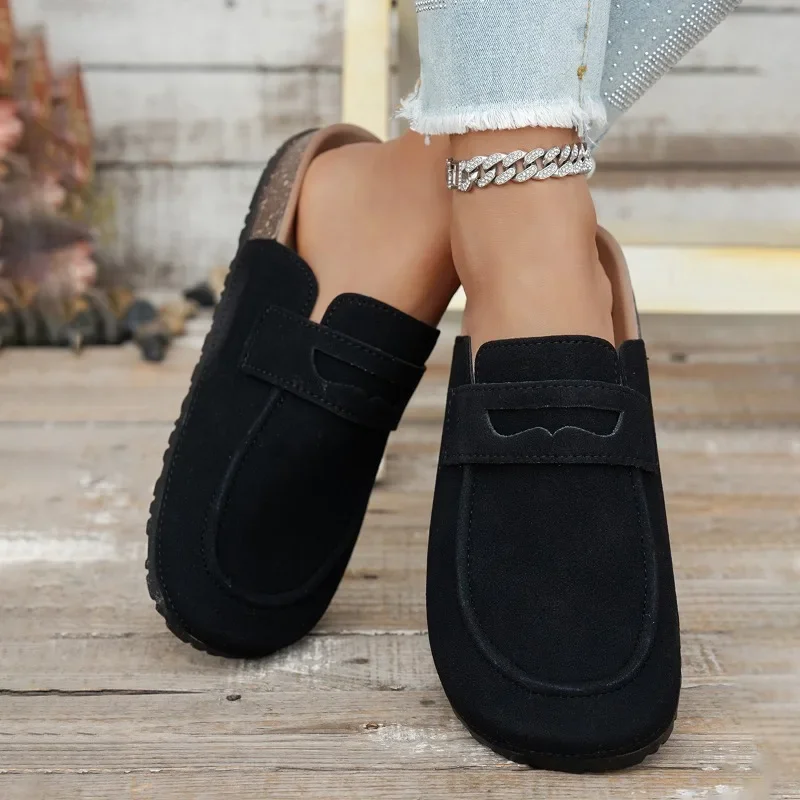 Neue Damen-Clogs, modische Kork-Wildleder-Pantoletten, klassische Kork-Hausschuhe mit rutschfester Sohle für den Außenbereich und Fußgewölbeunterstützung – Detail 2