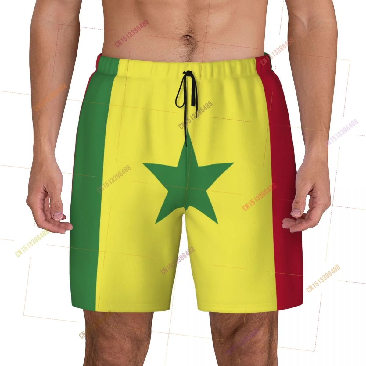 2026 Senegal Flag Top Print 3D Mens Swimming Trunks Hawaiian Bathing Beach 2 in 1 Quick-Dry Summer Swim Shorts With Pockets
