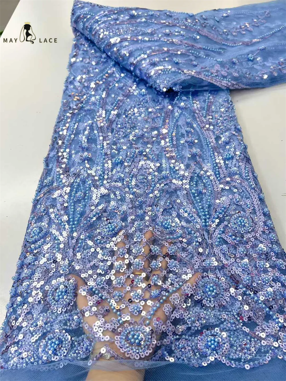 

African Sequins Lace Fabric 2026 High Quality French Nigerian Groom Laces Mesh Fabrics Beads For Sewing Dresses Wedding Party