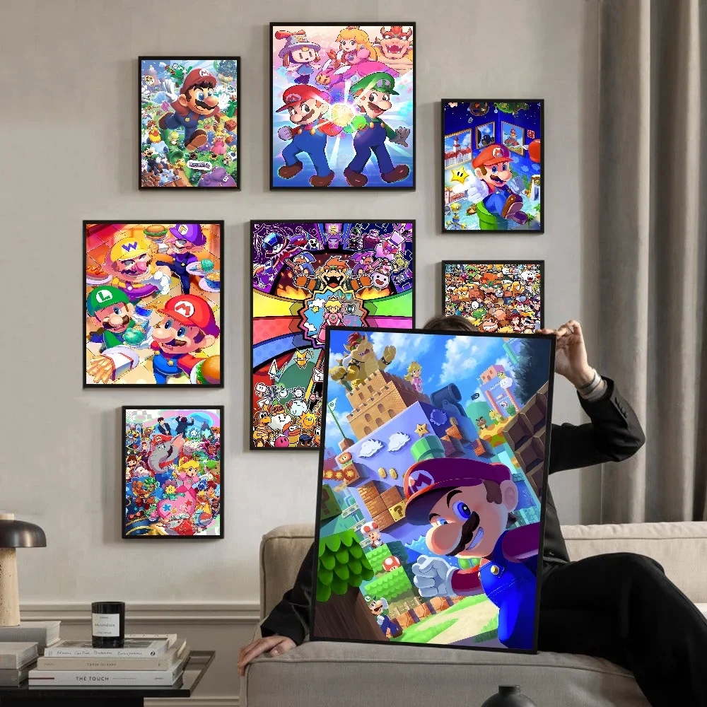 

S-Super M-Mario Bros Anime Posters Sticky Waterproof Paper Sticker Coffee House Bar Kawaii Room Decor