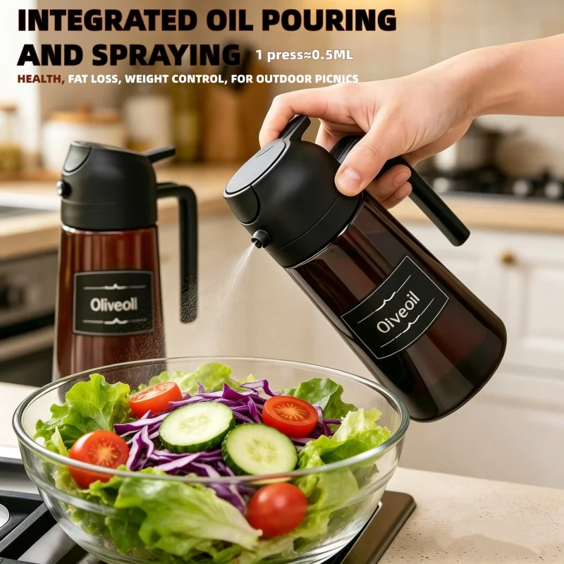 Spray e Pulverizador 2 em 1 para Cozinha, Dispensador de Óleo de Vidro 470ml, Controle Saudável de Óleo para Churrasco, Utensílios de Cozinha
