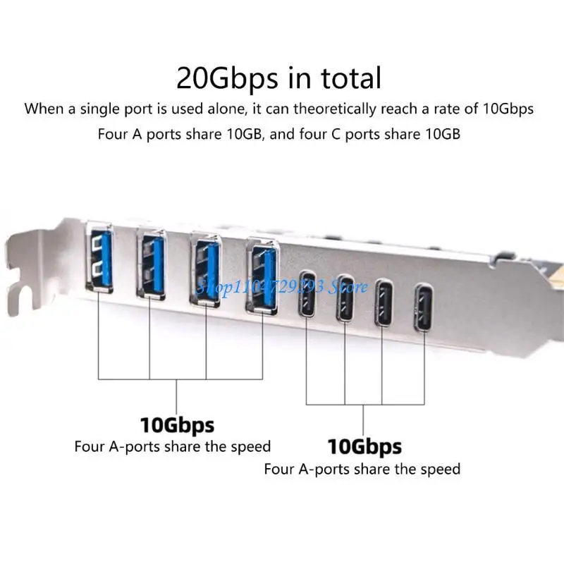 Y2GD 8 Port PCIe to USB 3.2 TypeA and TypeC Expansion Adapter Card Upgrades Desktop Computer ASM3142+VL822+VL822 20Gbps