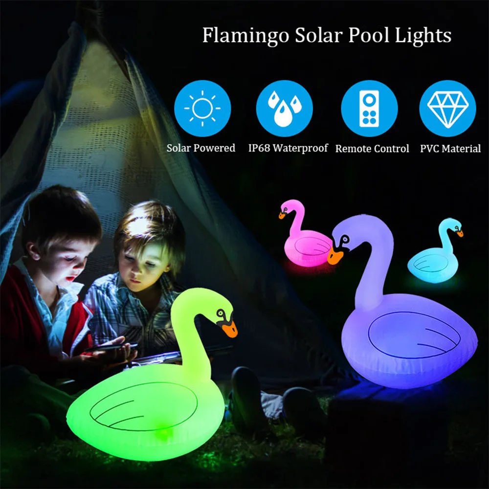 Floating Flamingo Solar Swimming Pool Lights, Remote Inflatable, Waterproof LED Lights, Outdoor Swimming Pool Party, Wedding