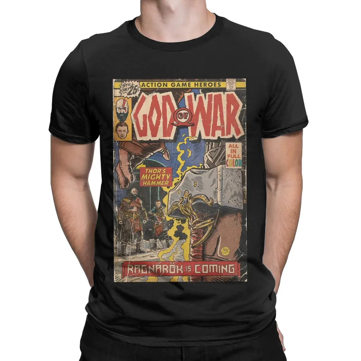 God Of War Ragnarok Comic Book Cover T-Shirts for Men Casual Pure Cotton Tee Shirt Crew Neck Short Sleeve T Shirts Gift Clothes