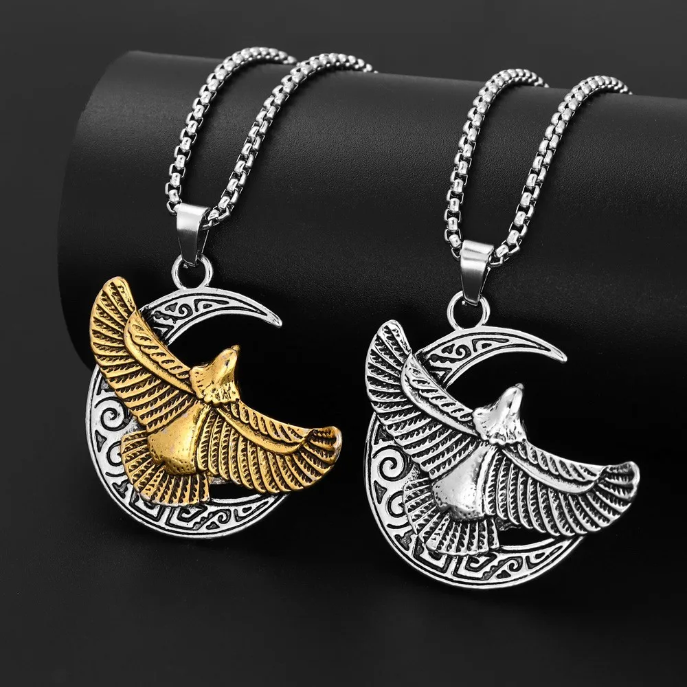 New Style Simple Fashion Pendant Necklace Titanium Steel Eagle Moon Pendant Men's Necklace Jewelry Wholesale