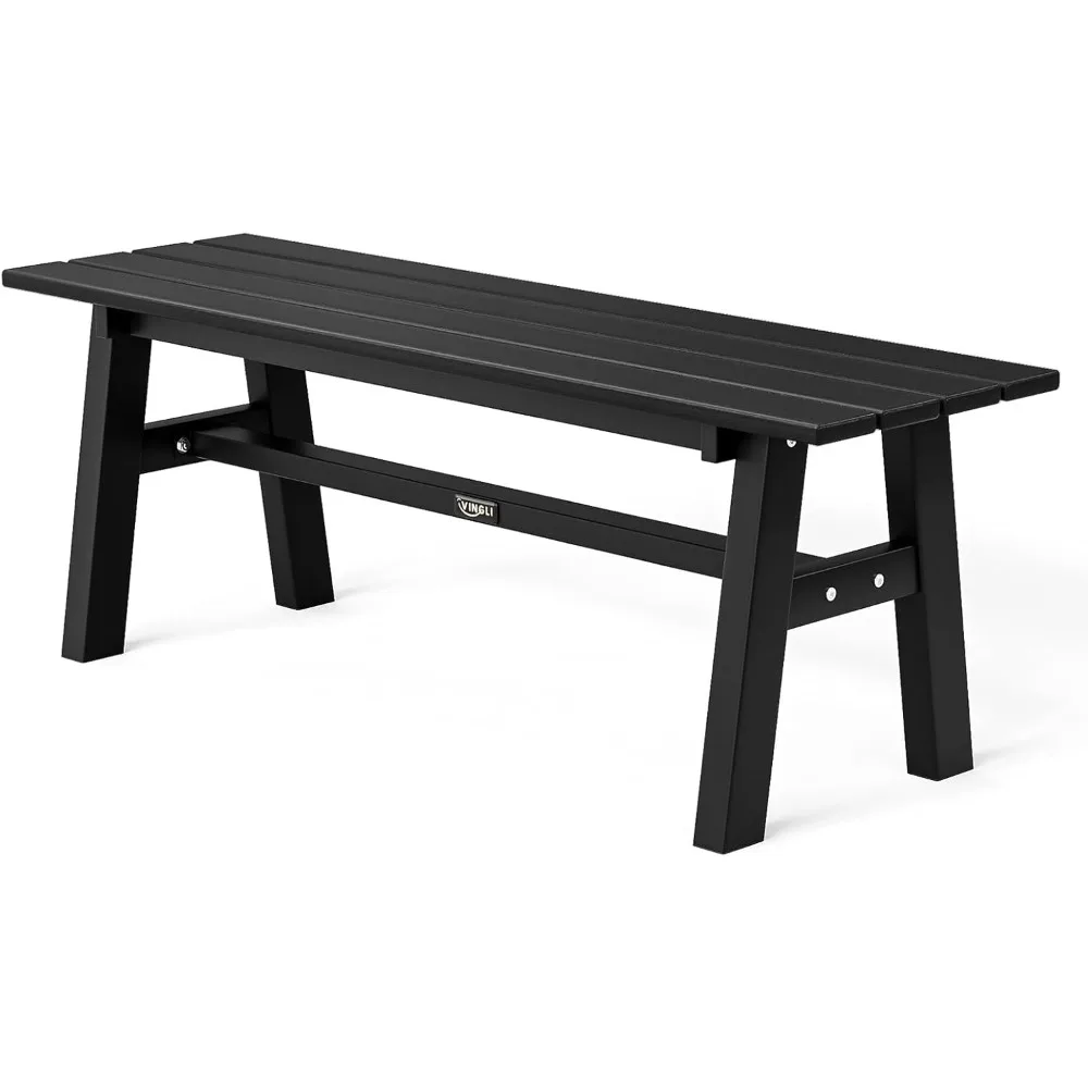 

47” Outdoor Bench Garden Bench HDPE Porch Bench w/Metal Legs, Poly Lumber Patio Benches, 660 LBS Capacity Outdoor Backless Benc