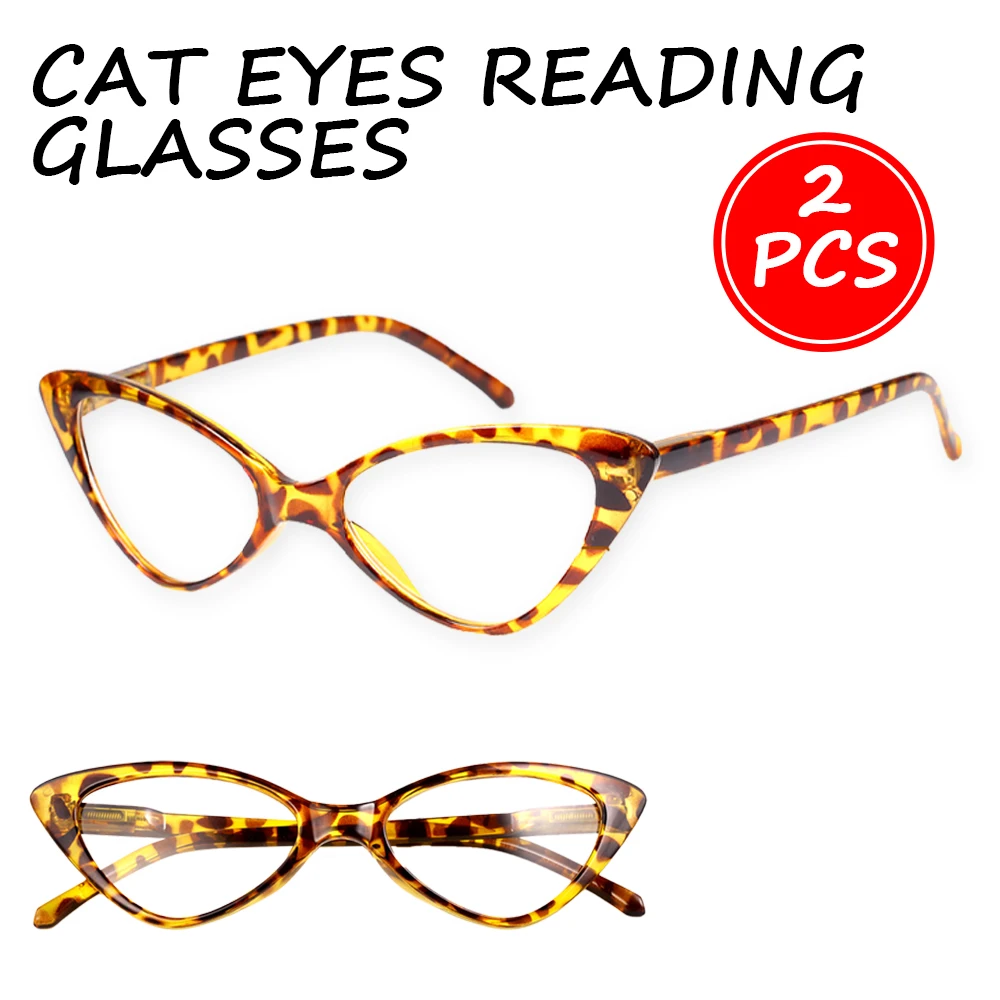 2 stücke Mode Katze Augen Lesebrille Ultraleicht Kleine Rahmen Klare Linse Presbyopie Brillen Für Frauen Männer Mit +1,0 bis +3,0