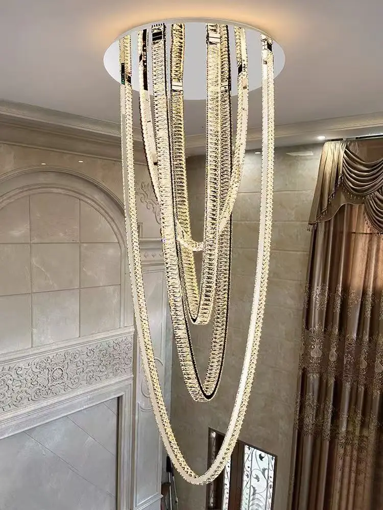 

2025 Luxury Gold Chandelier Modern Crystal Chain Pendant Lamp Dimmable Lighting for Villa Hotel Luster Adjustable Chain