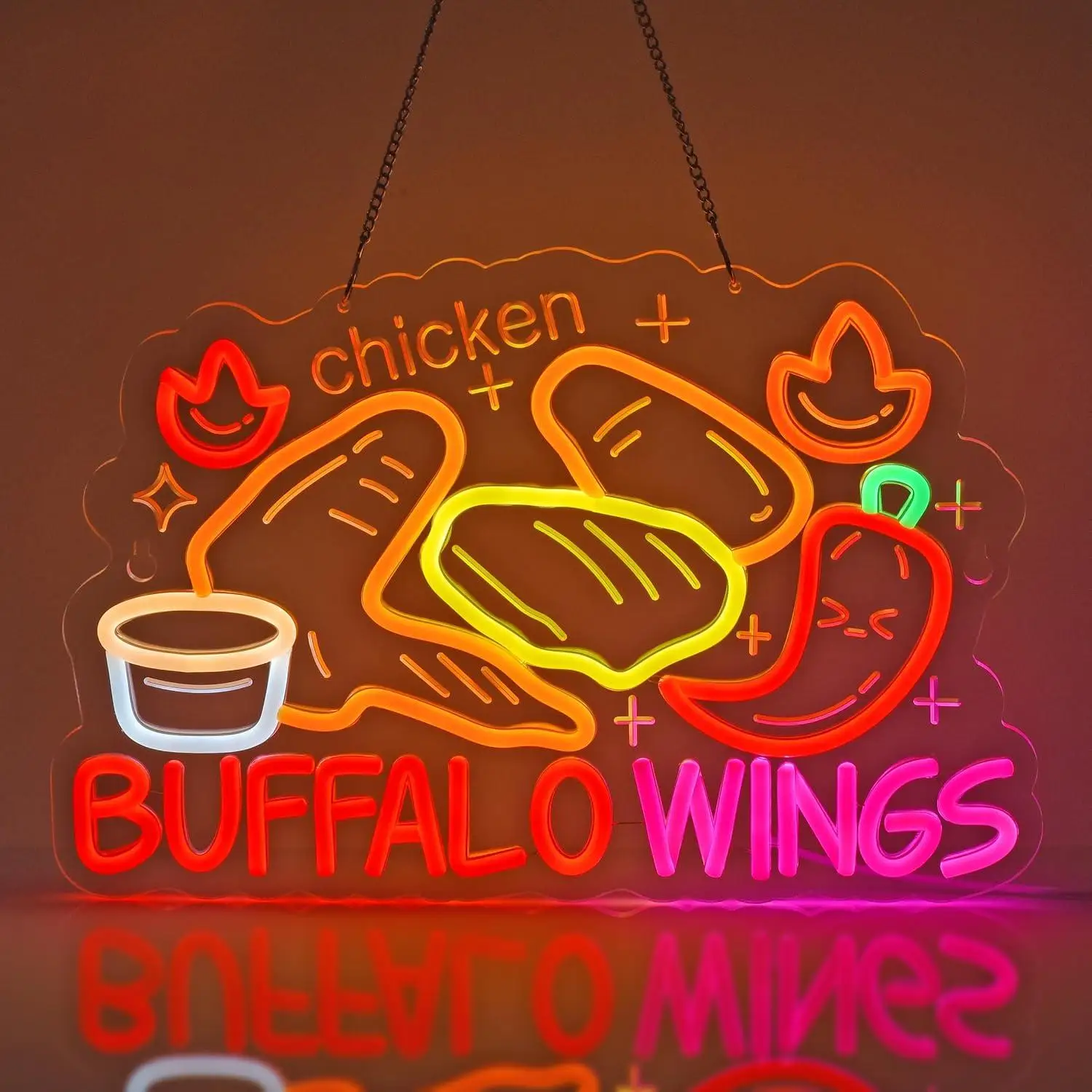 Buffalo Wings Chicken Neon Sign Dimmable LED Lights For Fast Food Shop Luncheonette Restaurant Diner Snack Shop Wall Art Decor