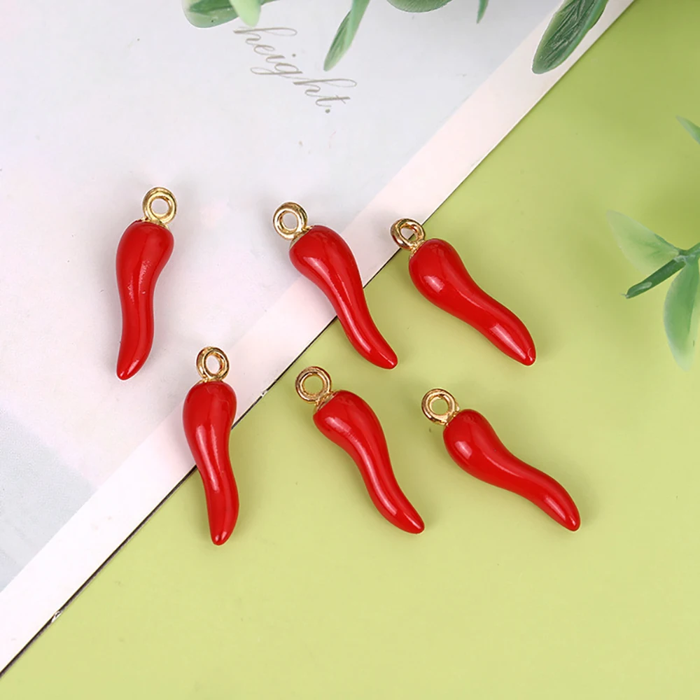 10pcs/lot Cute Red Chili Enamel Charms Alloy Metal Pepper Pendants For Jewelry Making Accessories DIY Earrings Necklace Keychain