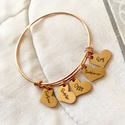 Personalized Bracelet for Women Heart Customized Engraved 1-6Names Adjustable Bangles Stainless Steel for Family Jewelry Gift