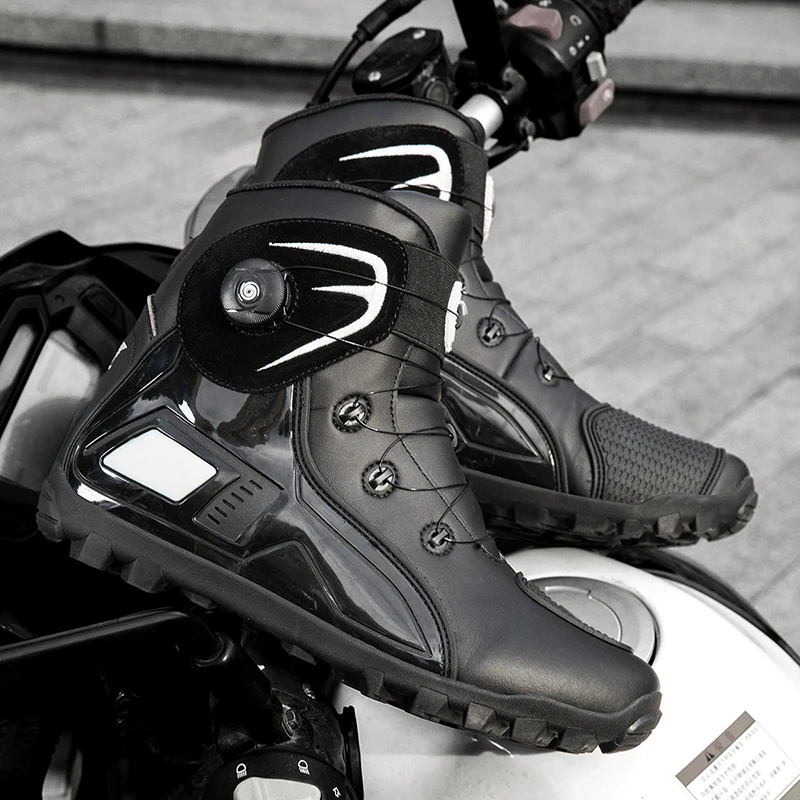 

Новая мужская мотоциклетная обувь, противоскользящие резиновые мотоциклетные ботинки, противоударные ботинки из ТПУ для мотокросса, кожаные мужские туфли для езды на мото