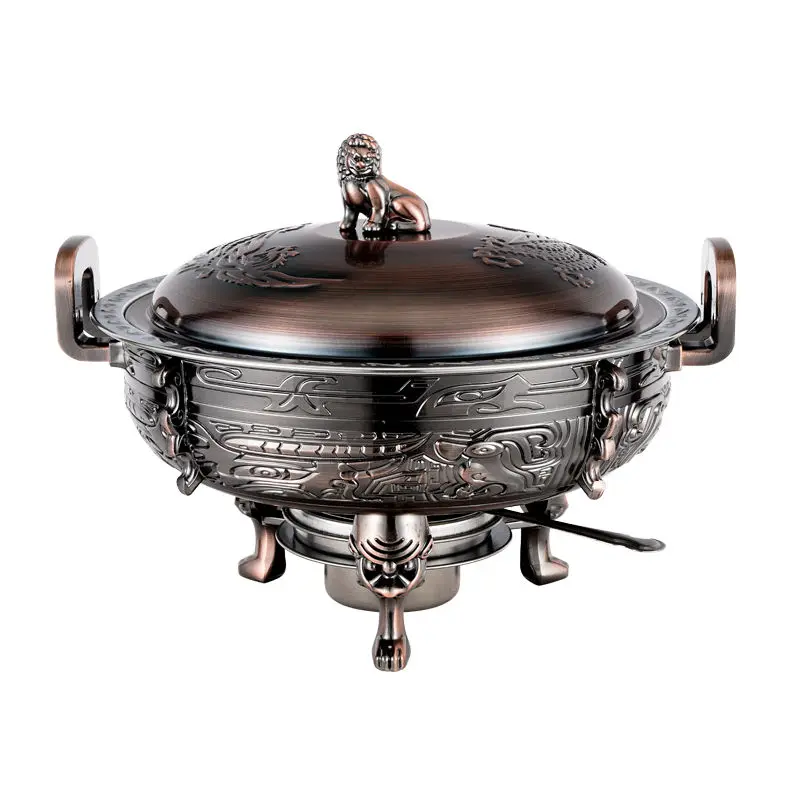

High-grade Antique Copper Alcohol Heater, Exquisite Carved Dry Pot, Stainless Steel Chinese Hotpot, Hotel Specific Soup Pots