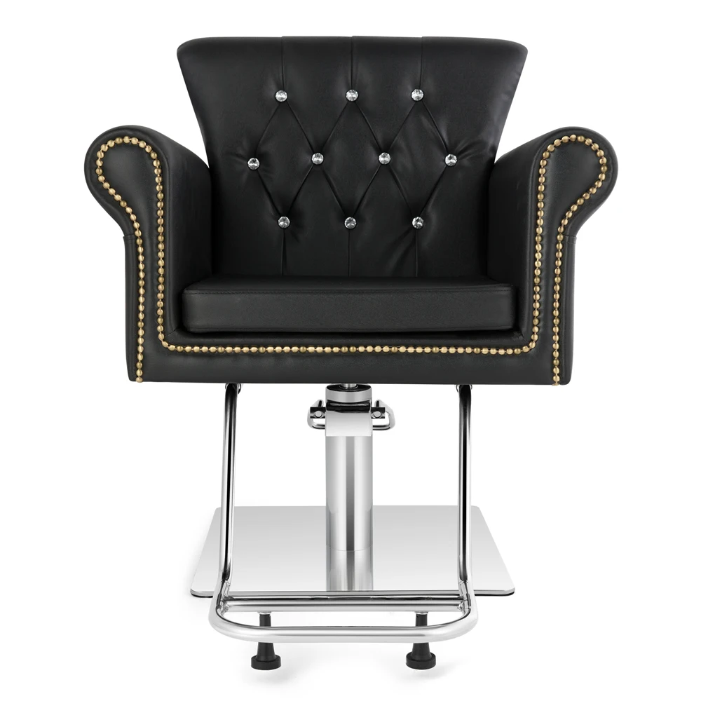 Crown Shaped Barber Chair PVC Leather Case 300lbs Load-Bearing Stainless Steel Square Plate With Footrest Barber Chair Black