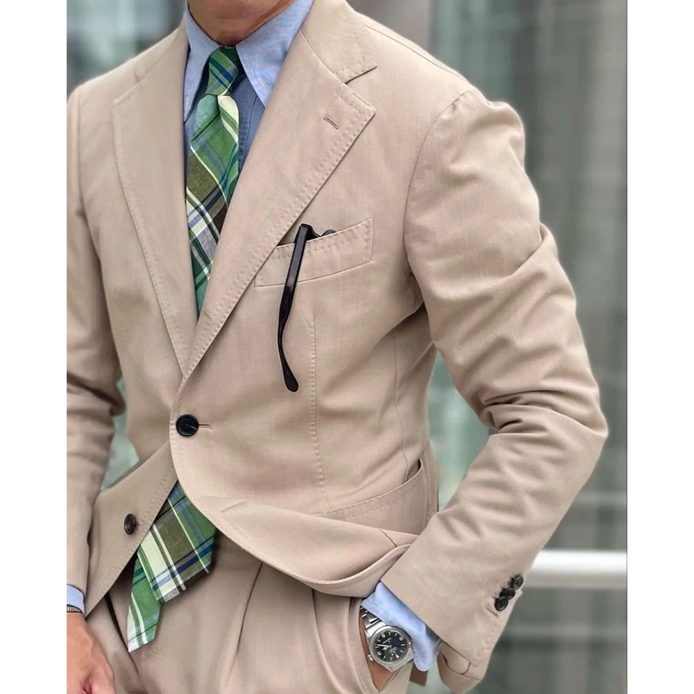 

Мужской костюм Slim Fit, однобортный костюм из двух предметов с лацканами, деловой повседневный элегантный деловой костюм, удобный стильный пиджак