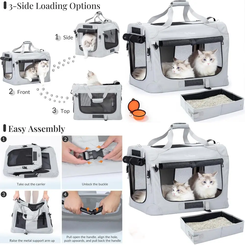 

XL Soft Pet Travel Bag for 2 Cats Over 20lbs, 24x16.5x16.5 with Built-in Litter Box for Long Trips