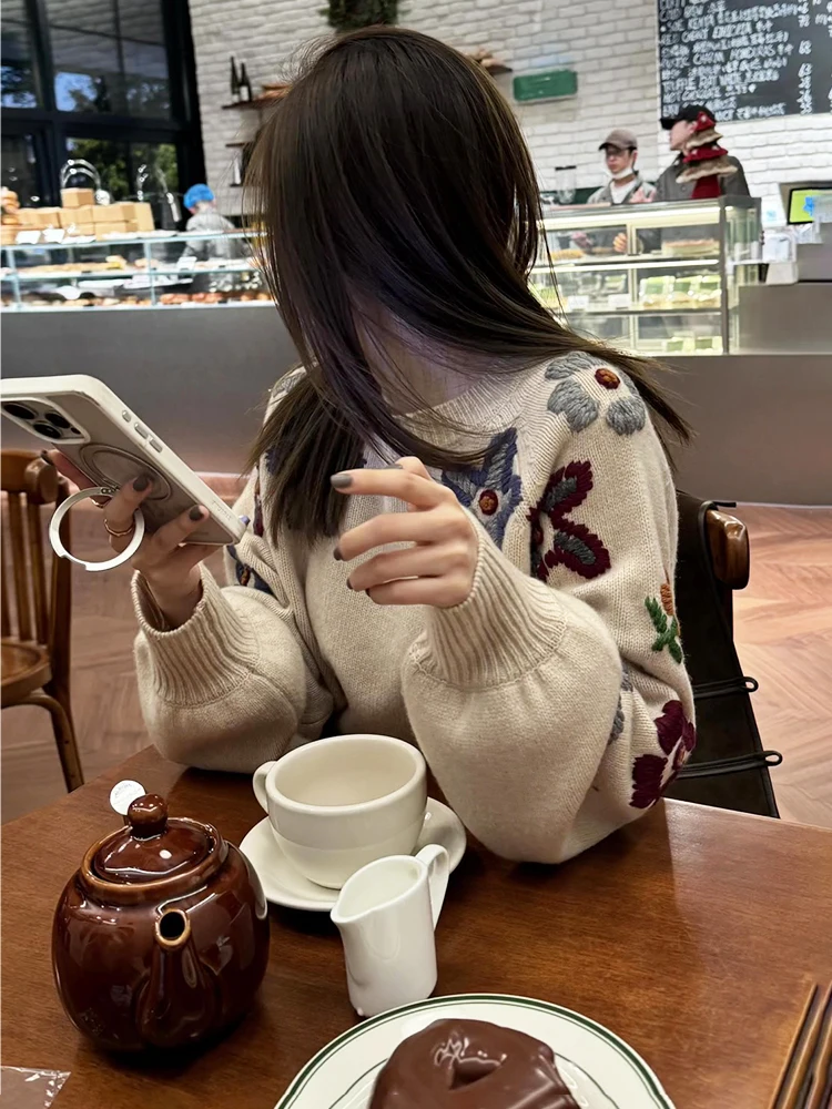 Thiened rond Ne tricots femmes travail lourd fleur automne hiver vêtements intérieurs haut Faionable trajet Sle coupe ample longue...