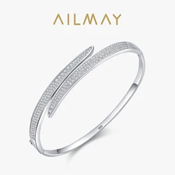 Ailmay New Sale Fashion Clear CZ Asymmetry Line Bracelets Solid 925 Sterling Silver For Women Girls Charm Exquisite Jewelry Gift