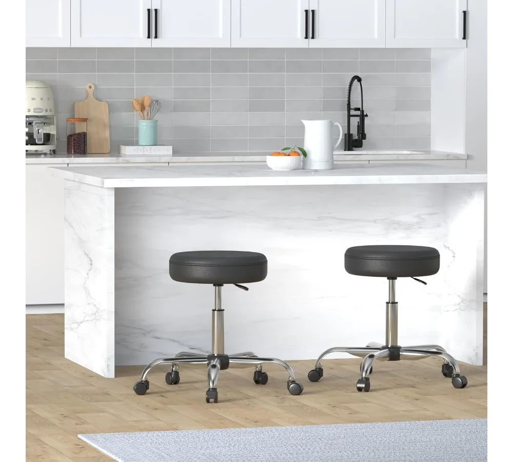 مقعد صياغة قابل للتعديل مع عجلات، كرسي مكتب دوار للمنزل وأماكن العمل، تصميم مريح باللون الأسود