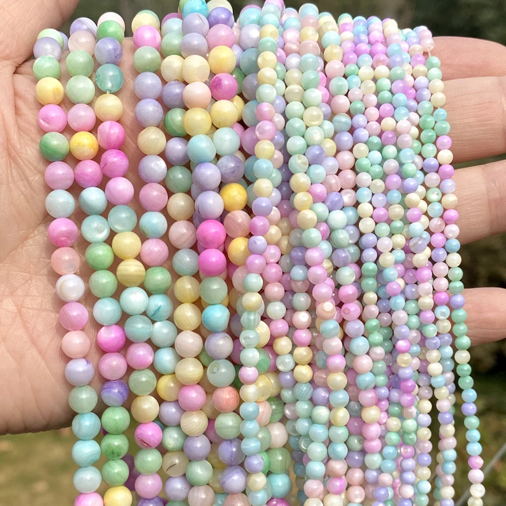 2/3/4/5/6mm Natural Shell Beads Macaron Round Loose Spacer Beads Crafts for DIY Jewelry Making Bracelet Necklace Earrings 15”