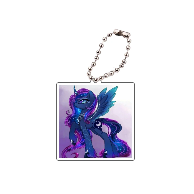 My Little Pony Keychain New Dark Series Twilight Sparkle Apple Jack Square Pendant Rainbow Dash Diy Acrylic Accessories Gift