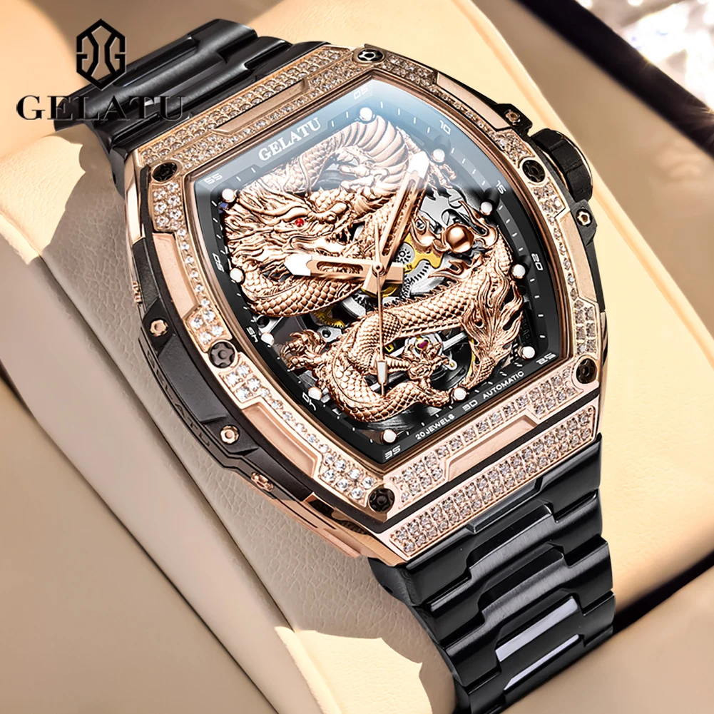 

GELATU 6021 Атмосферные мужские механические часы с бриллиантовым циферблатом, сапфировое зеркало, 50 м, водонепроницаемые, светящиеся, брендовые оригинальные наручные часы