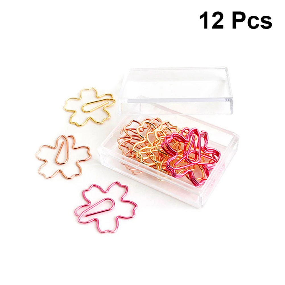 

12pcs Cherry Blossom Paper Clips Metal Bookmark Clamps Office School Supplies Cute Flower Shape Large Size Use
