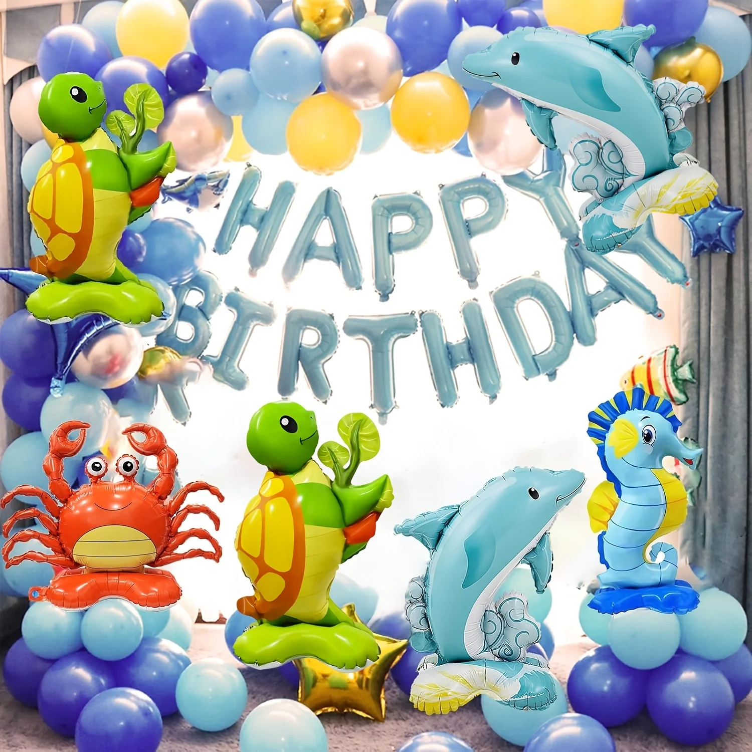 4/6 Stück niedliche Luftballons mit Meerestier-Motiv, Krabbe, Seepferdchen, Meer ​ ​ Ballon in Schildkrötenform für die Meeresparty-Dekoration, Geburtstagsballon