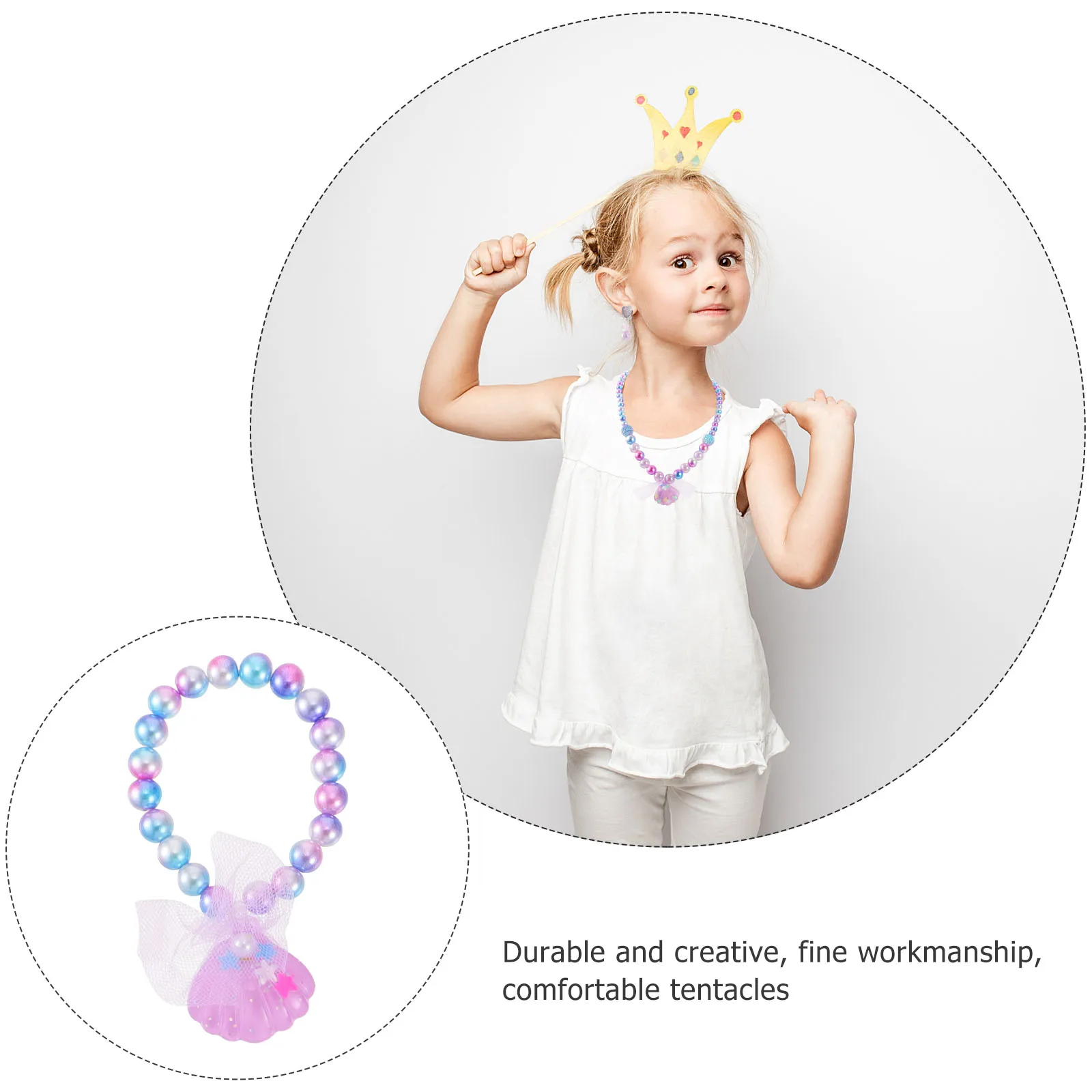 

6 Pcs Shell Necklace Bracelet Set Resin Beaded Kids Jewelry Children Accessories Party Holiday Decoration Gift