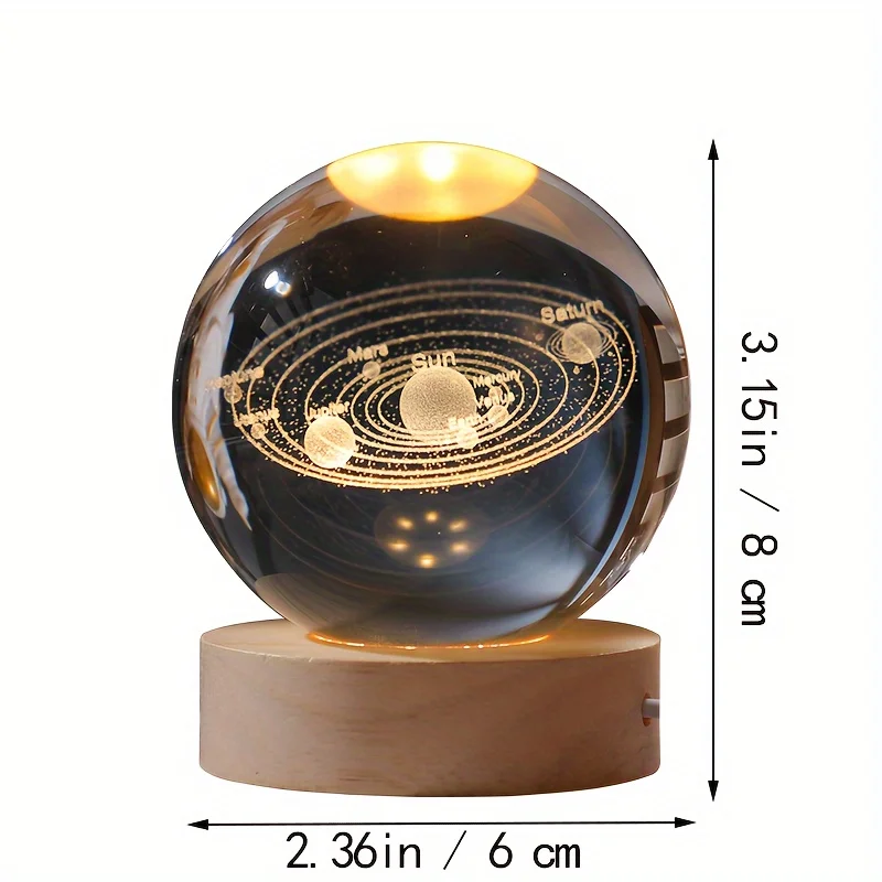 1pc Astronaut 2.36in 3D Solar System Crystal Ball with LED Lighting Ball Laser Carved Glass Ball Modern Material Decoration Gift