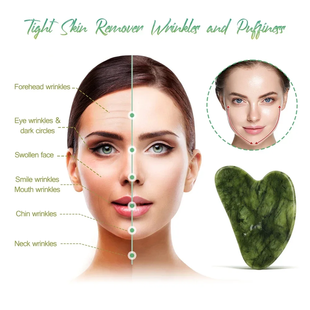 Masajeador Facial de piedra Natural, rodillo de Jade y juego Gua Sha para belleza Facial, ojos, cuello, Reduce líneas finas y arrugas, cuidado de la piel