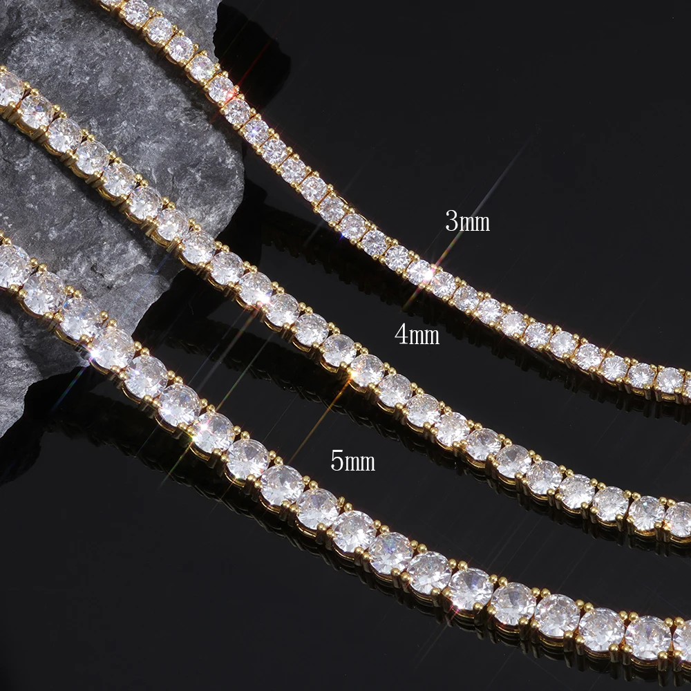 Nuoya Hip Hop Jewelry Iced Out Diamond Tennis Chain 18k Gold Plated Brass 5A Cubic Zirconia Tennis Necklace Free Laser Logo