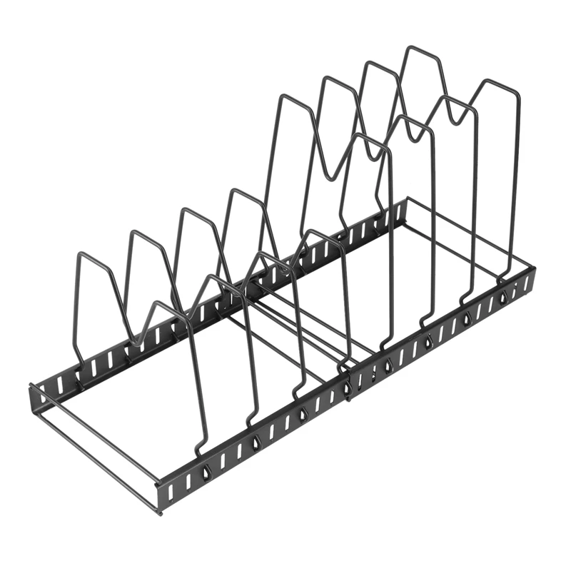 

Expandable Pots And Pans Rack Organizer With 2 Size Dividers,8 Adjustable Compartment Pot Lid Holder For Kitchen Cabinet