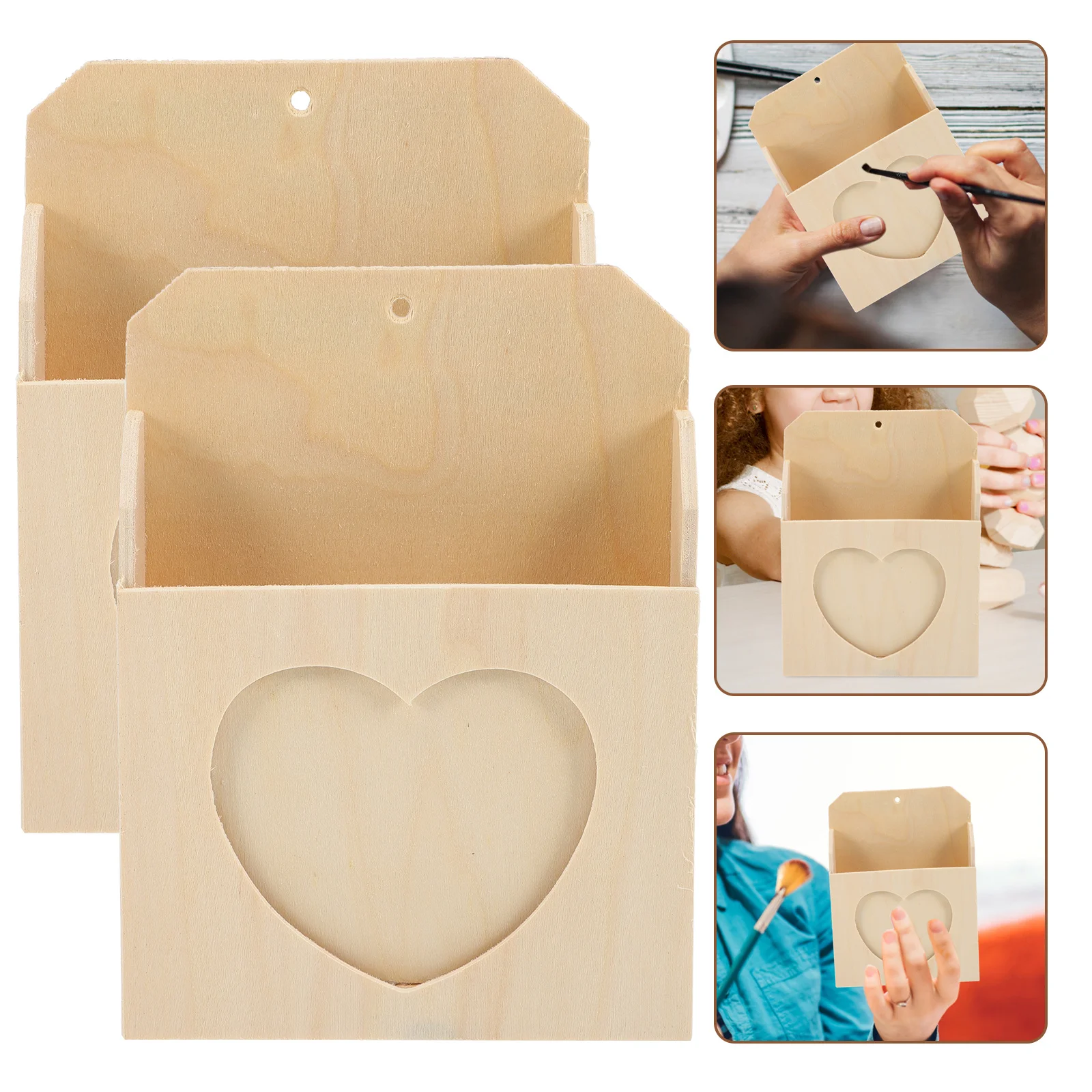 

2pcs Blank Wooden Envelope Box Diy Drawing Handmade Craft Storage Organizer For Home School Unfinished Natural Wood Box