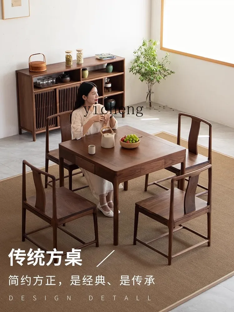 

ZYA New Chinese Style Black Walnut Solid Wood Square Table Eight Immortals Table desk decoration