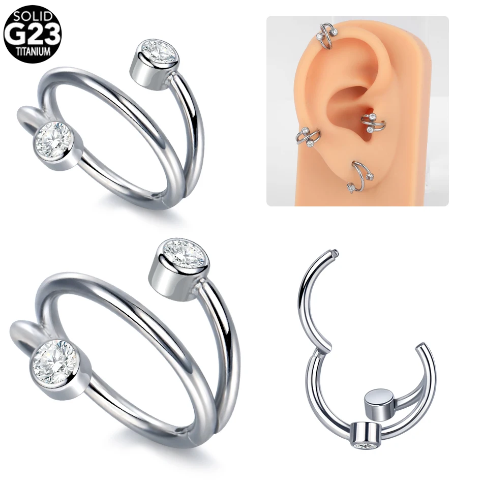 

1Pc Titanium Septum Piercing Round CZ Gem Nose Rings Hoops 16G Hinged Segment Ear Tragus Cartilage Helix Earrings Body Jewelry