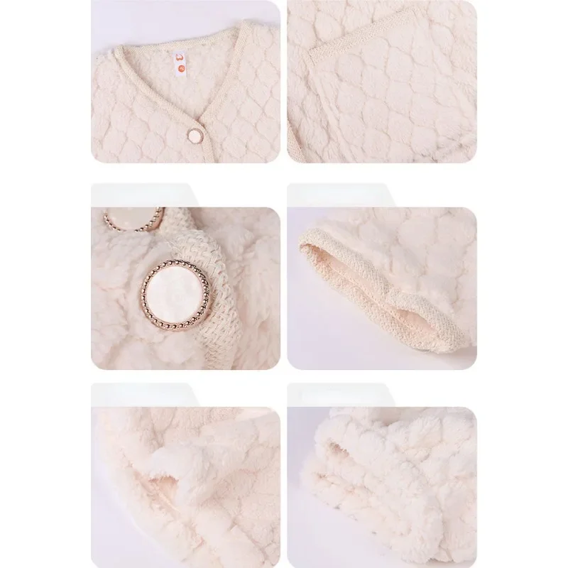 2024 New Pajama Women's Autumn Winter Coral Plush Thickened Loungewear Simple Warm Flannel Sleepwear Outdoor V-neck Homewear Set