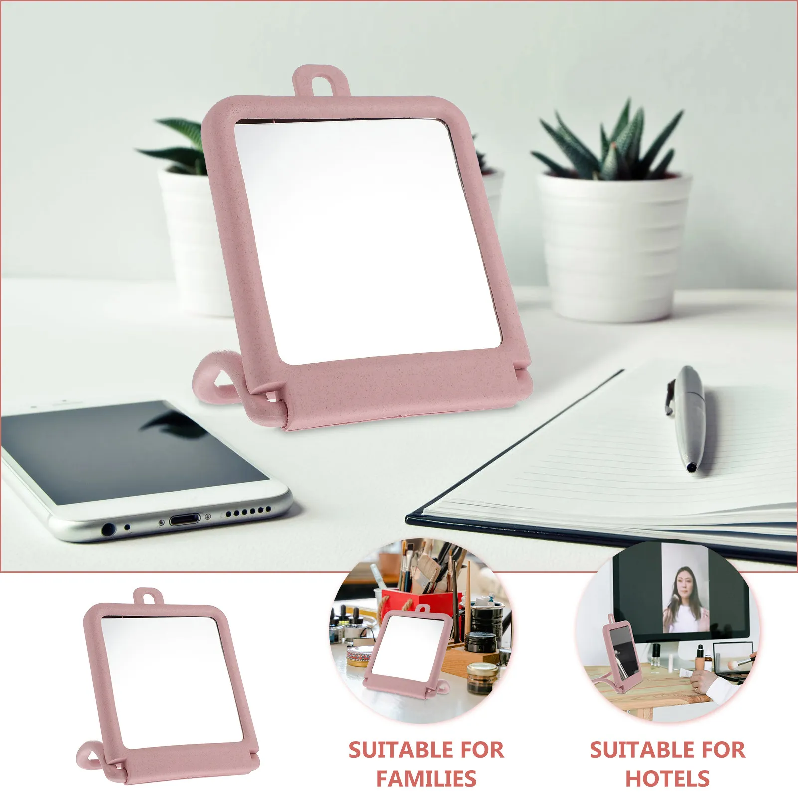 Compact Lightweight Rectangular Makeup Mirror with Stand for Vanity Desk Tabletop Bathroom Bedroom Travel Portable Handheld