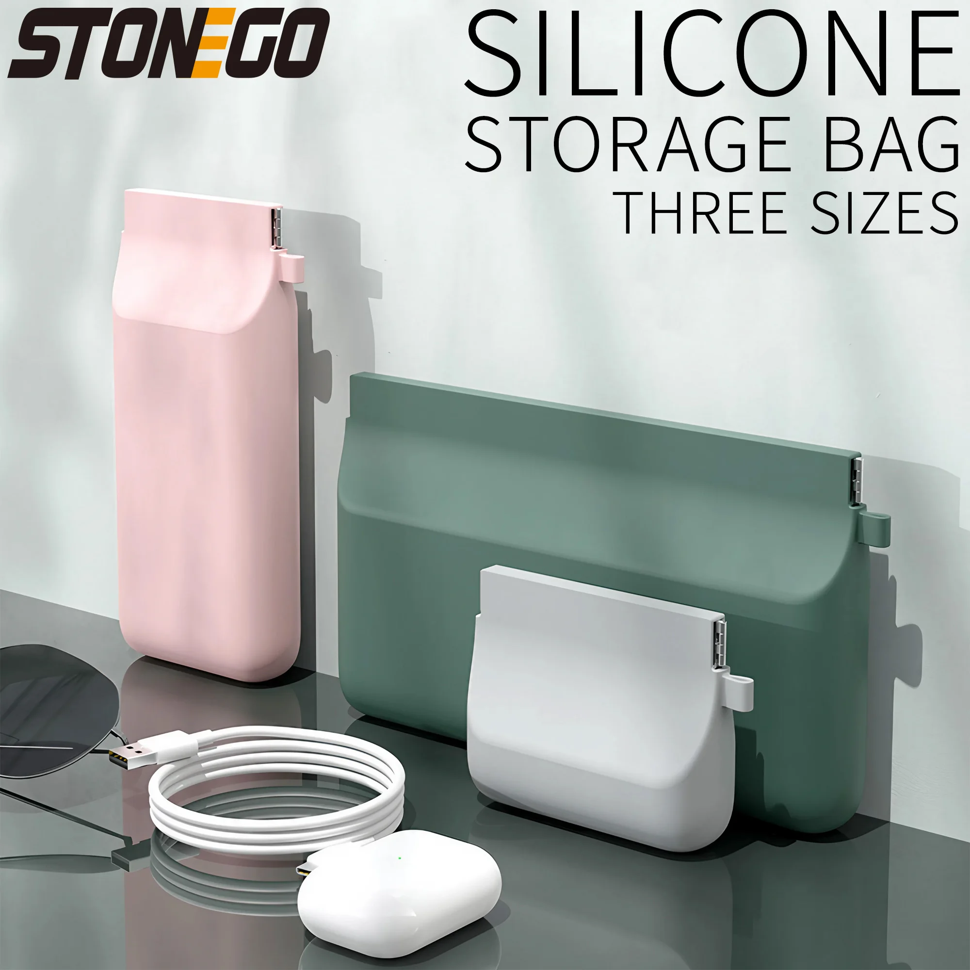 STONEGO 1PC Silicone Storage Bag Portable Makeup Brush Bag Data Cable Headphone Storage Bag Suitable for Outdoor Travel