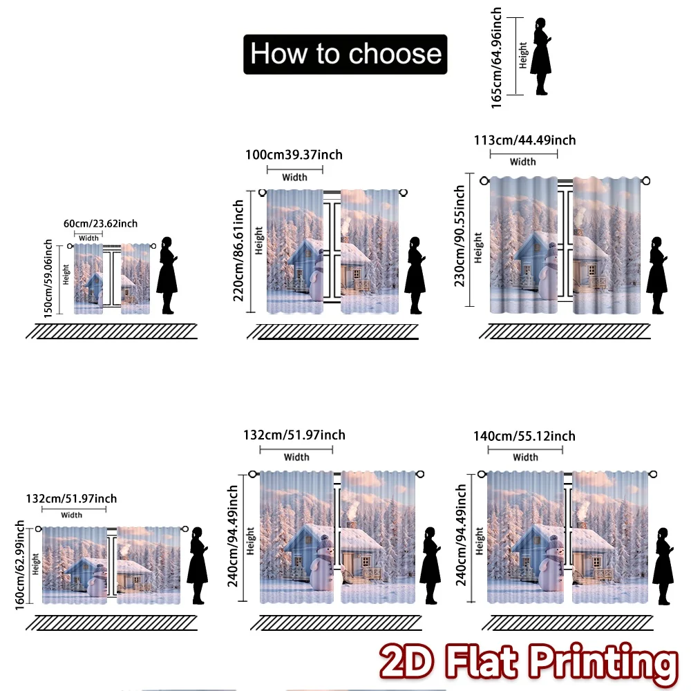 2 قطعة ، ستائر طباعة مسطحة ثنائية الأبعاد (بدون قضيب) ستائر مطبوعة أنيقة لمهرجان عيد الميلاد من سنوي هافين قماش قابل للغسل في الغسالة #3
