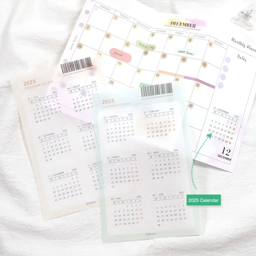 Fromthenon 2025 Calendar Stickers Traveller's Notebook Planner Journal Annual Calendar Stickers Office Stationery Supplies