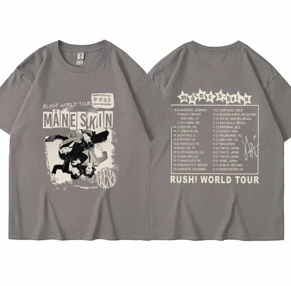 男性と女性のためのmaneskin Rush world Tour Tシャツ、特大の 