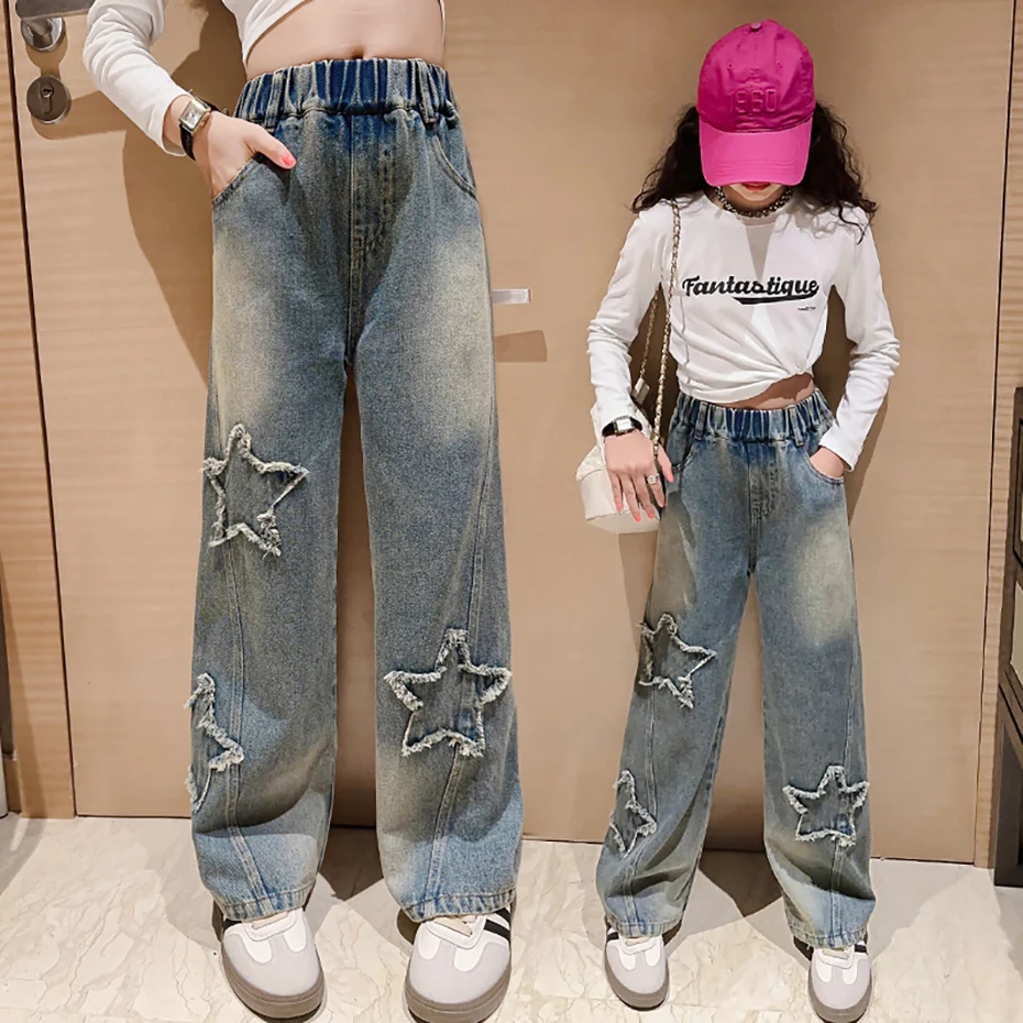 Jeans For Girl Star Pattern Girl\'s Jeans Spring Autumn Jeans Kids Casual Style Clothes For Girls 6 8 10 12 14