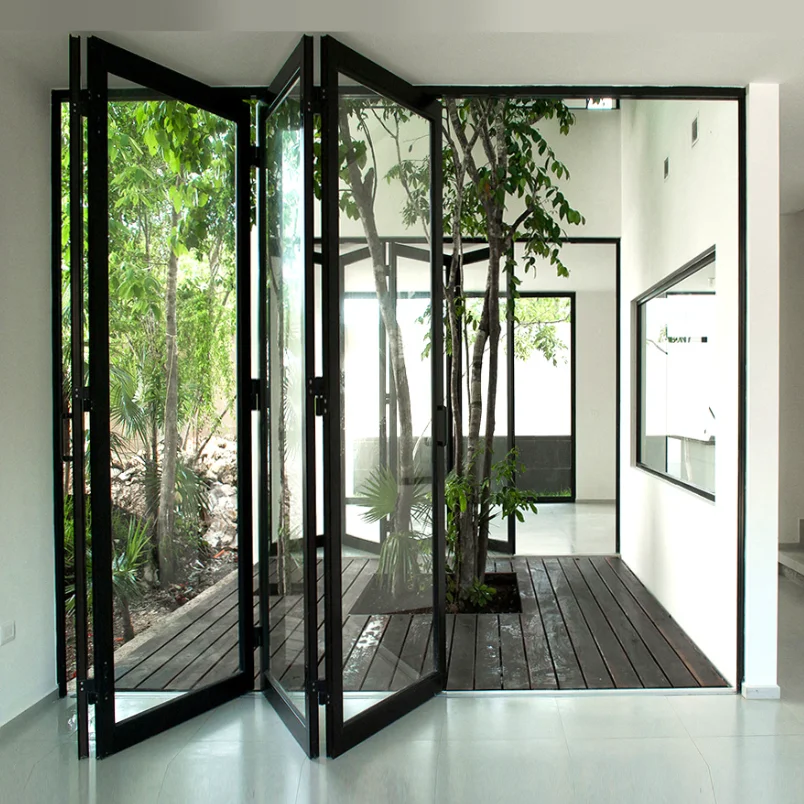 Living Room Patio Rainproof Folding Door High Quality All Weather Accordion Folding Doors Hidden Track Design Fold Able Doors