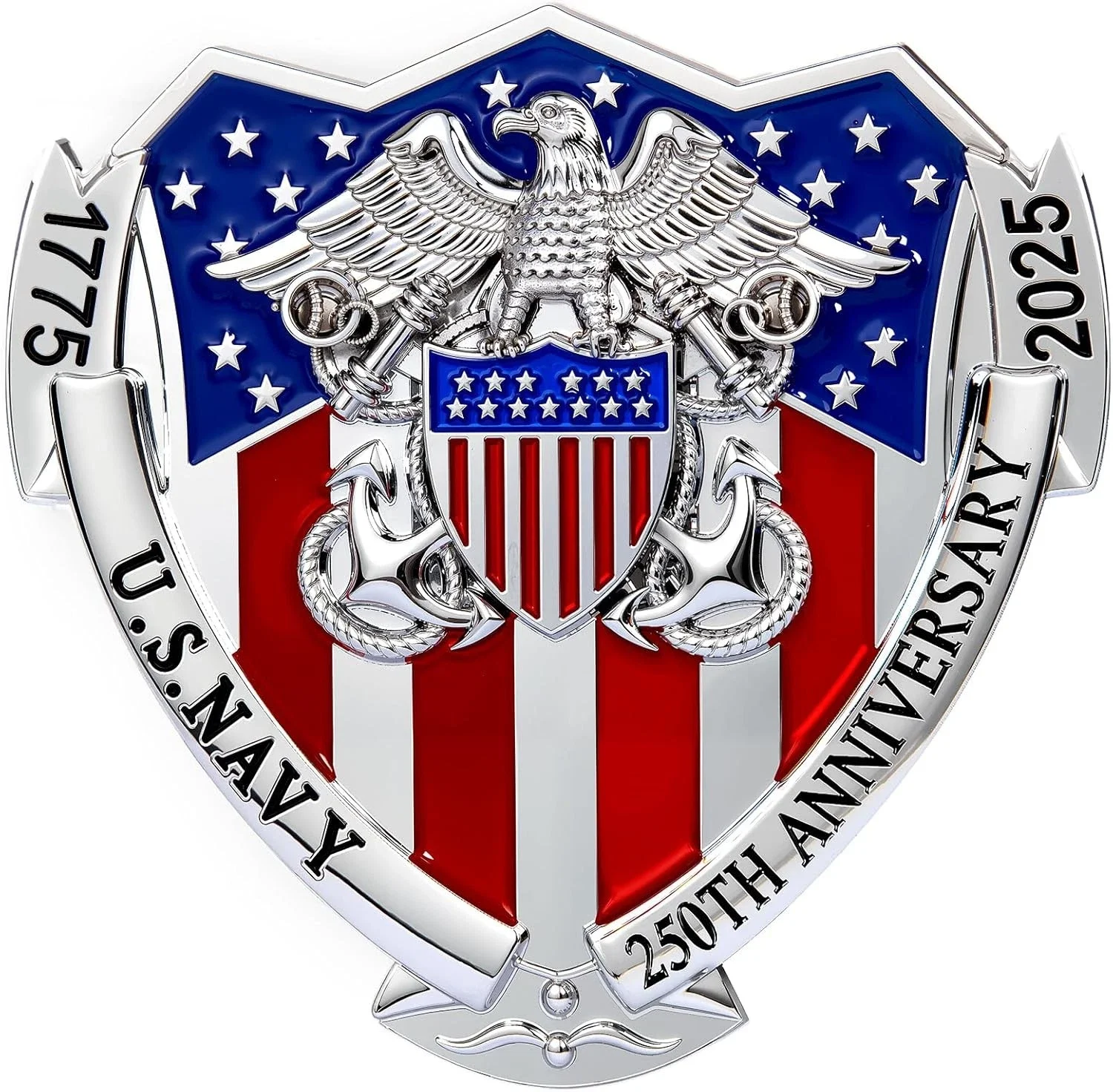 

US NAVY Metal Car Emblem 3D Decals Shield Shape with Eagle, Enamel American Flag,Gift for Veterans/Military Supporters (US NAVY)