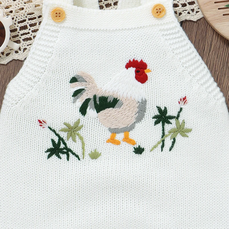 Baby Bodysuit Knit Infant Girl Boy Jumpsuit Sleeveless Summer Newborn Kid Sling Clothes Fashion Embroidery Rooster 0-18M Overall