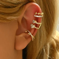 Gold Color Filled Clip Earrings For Women Vintage Irregular Big CZ Zircon Stud Earring Ear Cuffs Men Jewelry Wholesale ﻿